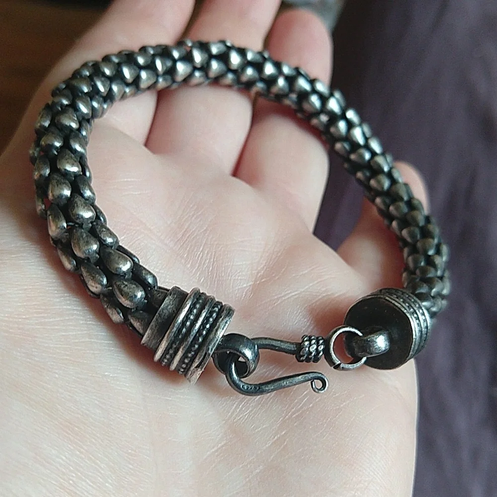 Sterling silver 925 dragon scale or snake scale like bracelet patina